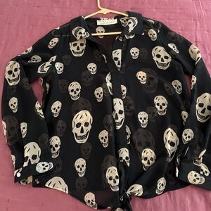 Vintage Havana lightweight skull blouse. See through. Black & off white.